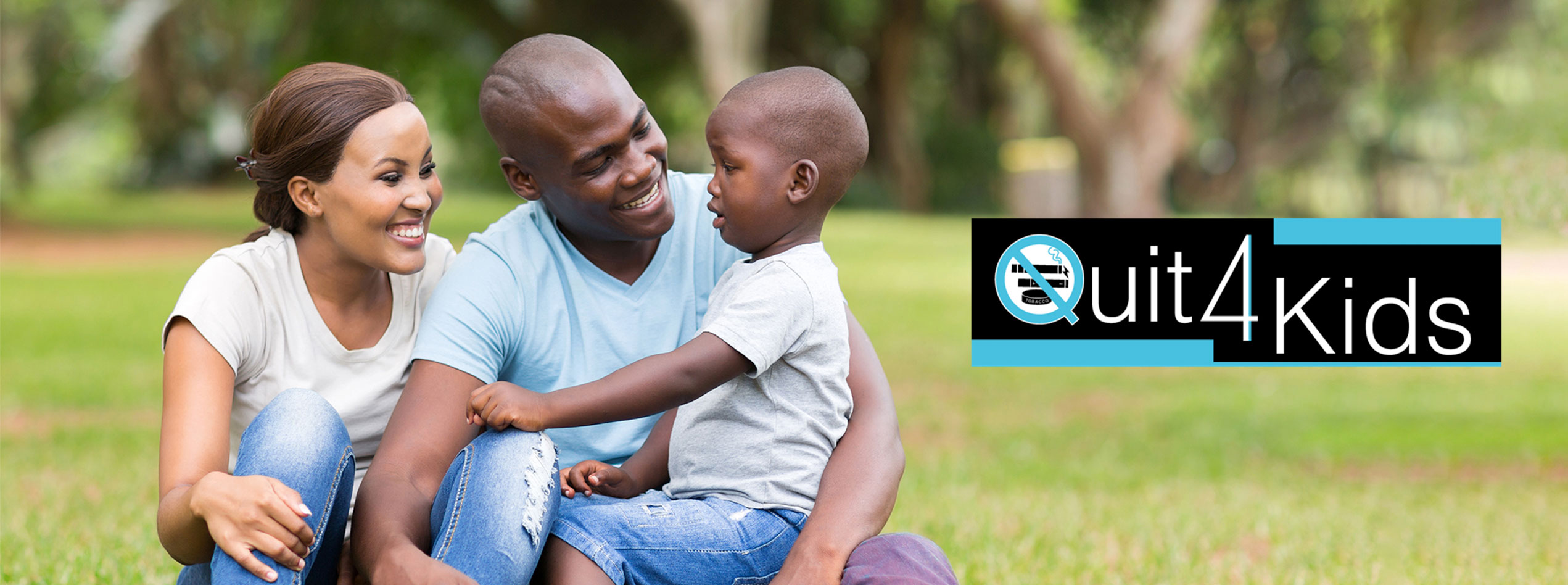 FHI Mom's Quit Logo with Image of Family